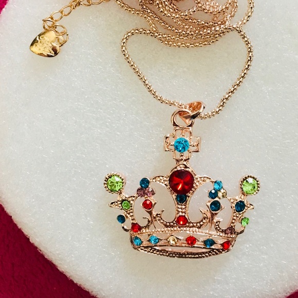 Betsey Johnson Jeweled Royal Crown Necklace - Picture 5 of 5
